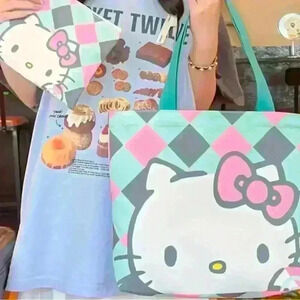 Hello Kitty Canvas Tote Bag Makeup Bag Combo